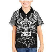 New Zealand Rugby Family Matching Mermaid Dress and Hawaiian Shirt Black Haka Dance With NZ Champions History LT9 Son's Shirt Black - Polynesian Pride