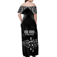 NZ Rugby Off Shoulder Maxi Dress Kapa Opango Maori Haka With Years of The All Black Champions LT9 - Polynesian Pride