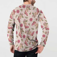 Beige Paniolo Palaka Hawaiian Cowgirl Christmas Button Sweatshirt - Polynesian Pride