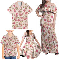 Beige Paniolo Palaka Hawaiian Cowgirl Christmas Family Matching Off Shoulder Maxi Dress and Hawaiian Shirt LT9 - Polynesian Pride