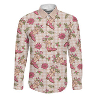 Beige Paniolo Palaka Hawaiian Cowgirl Christmas Family Matching Off Shoulder Maxi Dress and Hawaiian Shirt LT9 Dad's Shirt - Long Sleeve Beige - Polynesian Pride