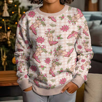 Beige Paniolo Palaka Hawaiian Cowgirl Christmas Kid Ugly Christmas Sweater LT9 - Polynesian Pride