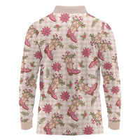 Beige Paniolo Palaka Hawaiian Cowgirl Christmas Long Sleeve Polo Shirt LT9 - Polynesian Pride
