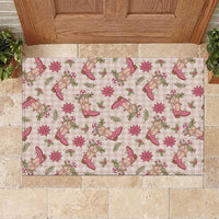Beige Paniolo Palaka Hawaiian Cowgirl Christmas Rubber Doormat - Polynesian Pride