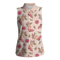 Beige Paniolo Palaka Hawaiian Cowgirl Christmas Women Sleeveless Polo Shirt LT9 Female Beige - Polynesian Pride