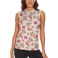 Beige Paniolo Palaka Hawaiian Cowgirl Christmas Women Sleeveless Polo Shirt LT9 - Polynesian Pride