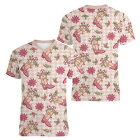 Beige Paniolo Palaka Hawaiian Cowgirl Christmas Women V-Neck T-Shirt LT9 - Polynesian Pride