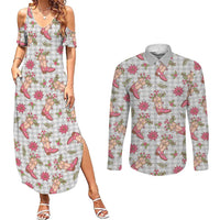 Gray Paniolo Palaka Hawaiian Cowgirl Christmas Couples Matching Summer Maxi Dress and Long Sleeve Button Shirt LT9 Gray - Polynesian Pride