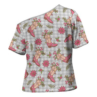 Gray Paniolo Palaka Hawaiian Cowgirl Christmas Cross Shoulder Shirt LT9 - Polynesian Pride