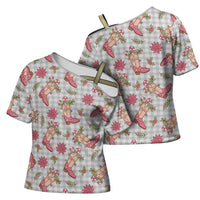 Gray Paniolo Palaka Hawaiian Cowgirl Christmas Cross Shoulder Shirt LT9 - Polynesian Pride