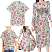Gray Paniolo Palaka Hawaiian Cowgirl Christmas Family Matching Long Sleeve Bodycon Dress and Hawaiian Shirt LT9 - Polynesian Pride