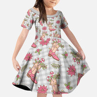 Gray Paniolo Palaka Hawaiian Cowgirl Christmas Family Matching Summer Maxi Dress and Hawaiian Shirt LT9 Daughter's Dress Gray - Polynesian Pride
