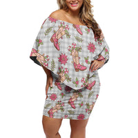 Gray Paniolo Palaka Hawaiian Cowgirl Christmas Off Shoulder Short Dress LT9 Women Gray - Polynesian Pride