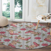 Gray Paniolo Palaka Hawaiian Cowgirl Christmas Round Carpet - Polynesian Pride
