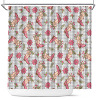 Gray Paniolo Palaka Hawaiian Cowgirl Christmas Shower Curtain - Polynesian Pride