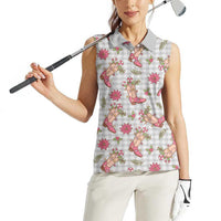 Gray Paniolo Palaka Hawaiian Cowgirl Christmas Women Sleeveless Polo Shirt LT9 - Polynesian Pride