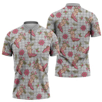 Gray Paniolo Palaka Hawaiian Cowgirl Christmas Zipper Polo Shirt LT9 - Polynesian Pride