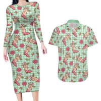 Green Paniolo Palaka Hawaiian Cowgirl Christmas Couples Matching Long Sleeve Bodycon Dress and Hawaiian Shirt LT9 Green - Polynesian Pride