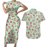Green Paniolo Palaka Hawaiian Cowgirl Christmas Couples Matching Short Sleeve Bodycon Dress and Hawaiian Shirt LT9 Green - Polynesian Pride