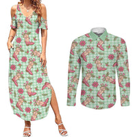 Green Paniolo Palaka Hawaiian Cowgirl Christmas Couples Matching Summer Maxi Dress and Long Sleeve Button Shirt LT9 Green - Polynesian Pride