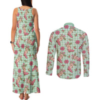 Green Paniolo Palaka Hawaiian Cowgirl Christmas Couples Matching Tank Maxi Dress and Long Sleeve Button Shirt LT9 - Polynesian Pride