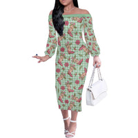 Green Paniolo Palaka Hawaiian Cowgirl Christmas Family Matching Off The Shoulder Long Sleeve Dress and Hawaiian Shirt LT9 Mom's Dress Green - Polynesian Pride