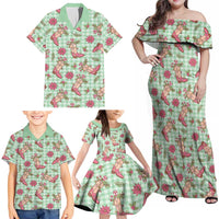 Green Paniolo Palaka Hawaiian Cowgirl Christmas Family Matching Off Shoulder Maxi Dress and Hawaiian Shirt LT9 - Polynesian Pride