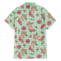 Green Paniolo Palaka Hawaiian Cowgirl Christmas Family Matching Off Shoulder Short Dress and Hawaiian Shirt LT9 - Polynesian Pride
