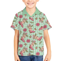 Green Paniolo Palaka Hawaiian Cowgirl Christmas Family Matching Short Sleeve Bodycon Dress and Hawaiian Shirt LT9 Son's Shirt Green - Polynesian Pride