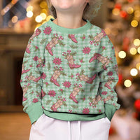 Green Paniolo Palaka Hawaiian Cowgirl Christmas Kid Ugly Christmas Sweater LT9 - Polynesian Pride