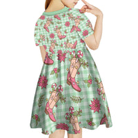 Green Paniolo Palaka Hawaiian Cowgirl Christmas Kid Short Sleeve Dress LT9 - Polynesian Pride
