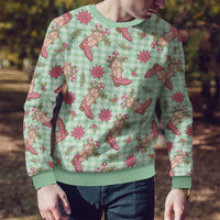 Green Paniolo Palaka Hawaiian Cowgirl Christmas Ugly Christmas Sweater LT9 - Polynesian Pride