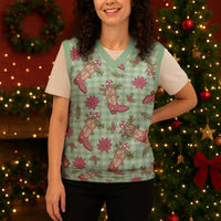 Green Paniolo Palaka Hawaiian Cowgirl Christmas Knitted V-Neck Vest LT9 - Polynesian Pride