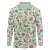 Green Paniolo Palaka Hawaiian Cowgirl Christmas Long Sleeve Polo Shirt LT9 Green - Polynesian Pride