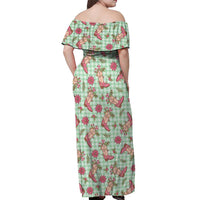 Green Paniolo Palaka Hawaiian Cowgirl Christmas Off Shoulder Maxi Dress LT9 - Polynesian Pride
