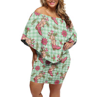 Green Paniolo Palaka Hawaiian Cowgirl Christmas Off Shoulder Short Dress LT9 Women Green - Polynesian Pride
