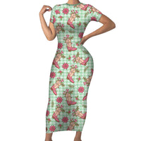 Green Paniolo Palaka Hawaiian Cowgirl Christmas Short Sleeve Bodycon Dress LT9 Long Dress Green - Polynesian Pride