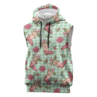 Green Paniolo Palaka Hawaiian Cowgirl Christmas Sleeveless Hoodie LT9 Green - Polynesian Pride