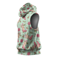 Green Paniolo Palaka Hawaiian Cowgirl Christmas Sleeveless Hoodie LT9 - Polynesian Pride