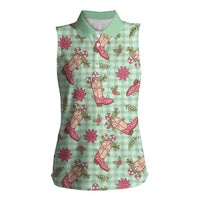 Green Paniolo Palaka Hawaiian Cowgirl Christmas Women Sleeveless Polo Shirt LT9 Female Green - Polynesian Pride