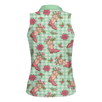 Green Paniolo Palaka Hawaiian Cowgirl Christmas Women Sleeveless Polo Shirt LT9 - Polynesian Pride