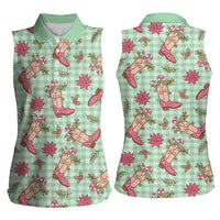 Green Paniolo Palaka Hawaiian Cowgirl Christmas Women Sleeveless Polo Shirt LT9 - Polynesian Pride