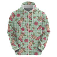 Green Paniolo Palaka Hawaiian Cowgirl Christmas Zip Hoodie LT9 - Polynesian Pride