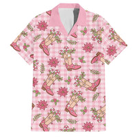 Pink Paniolo Palaka Hawaiian Cowgirl Christmas Family Matching Off Shoulder Maxi Dress and Hawaiian Shirt LT9 Dad's Shirt - Short Sleeve Pink - Polynesian Pride