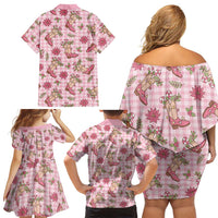 Pink Paniolo Palaka Hawaiian Cowgirl Christmas Family Matching Off Shoulder Short Dress and Hawaiian Shirt LT9 - Polynesian Pride