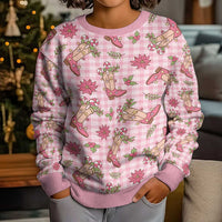 Pink Paniolo Palaka Hawaiian Cowgirl Christmas Kid Ugly Christmas Sweater LT9 - Polynesian Pride