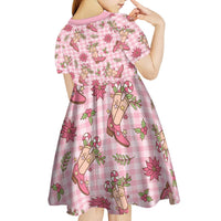 Pink Paniolo Palaka Hawaiian Cowgirl Christmas Kid Short Sleeve Dress LT9 - Polynesian Pride