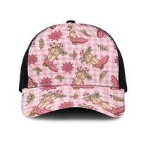 Pink Paniolo Palaka Hawaiian Cowgirl Christmas Mesh Trucker Cap - Polynesian Pride