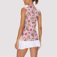 Pink Paniolo Palaka Hawaiian Cowgirl Christmas Women Sleeveless Polo Shirt LT9 - Polynesian Pride