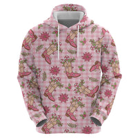 Pink Paniolo Palaka Hawaiian Cowgirl Christmas Zip Hoodie LT9 - Polynesian Pride